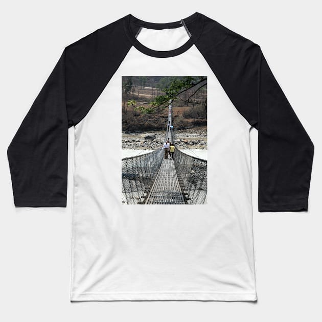 Pokhara Suspension Bridge Perspective Baseball T-Shirt by JohnDalkin